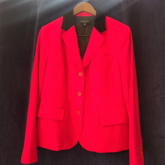 Talbots Pink Wool Blazer with Black Velvet Contrast Collar, Size 14 - Picture 1 of 5